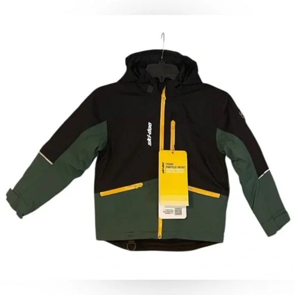NWT Ski-Doo Particle Winter Black & Green Hooded Jacket w/Yellow Accents 10 - Picture 2 of 7